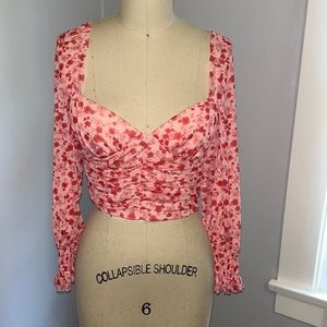 Miss Selfridge Floral Mesh Sweetheart Crop